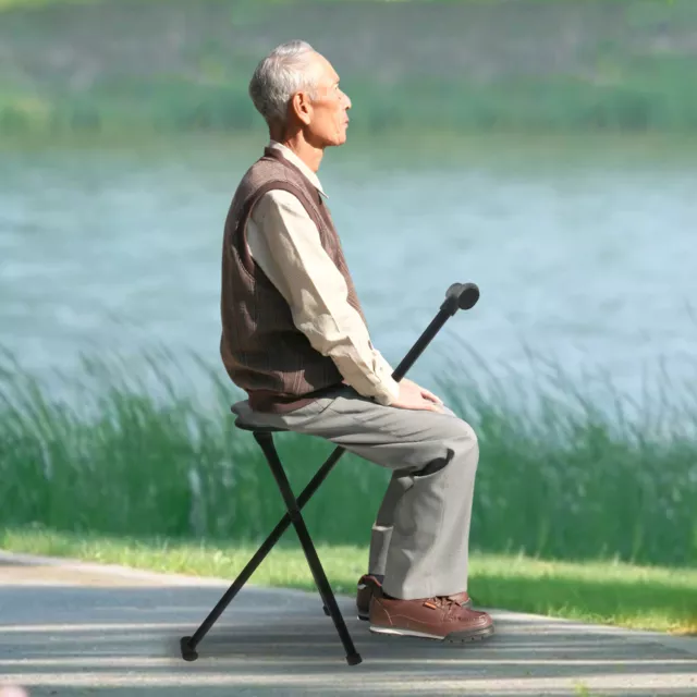Drive Adjustable Aluminium Cane Seat No-slip Walking Stick Chair Tripod Stool