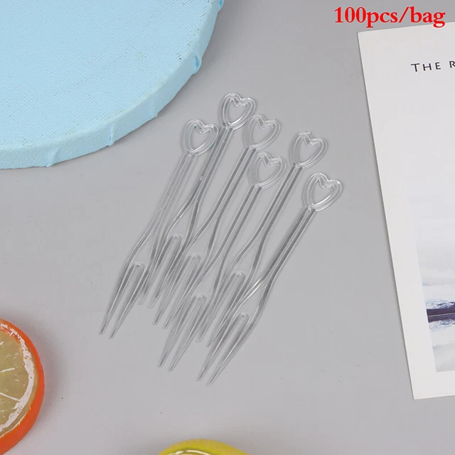100pcs/bag Fruit Fork Mini Clear Plastic Forks Home Dining Food Cake Fruit Fo Wa