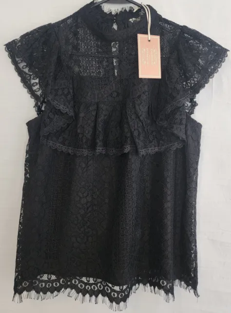 Champagne And Strawberry, NWT Womens Black Lace Tank Top Blouse, Size S