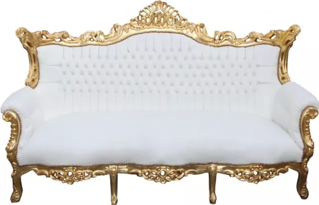 Casa Padrino Baroque 3 Sofa Master White / Gold Antique Furniture Living Room Couch