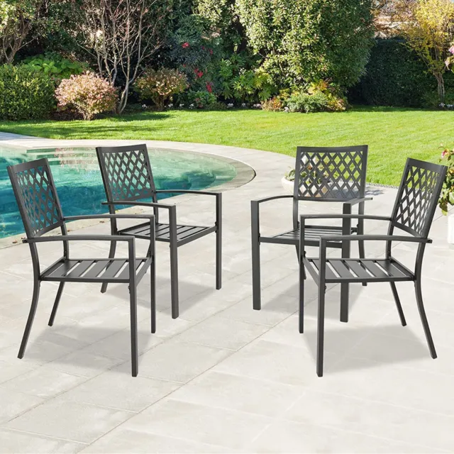 PHI VILLA Patio Chair Set of 4 Outdoor Dining Chairs Stackable Metal Waterproof