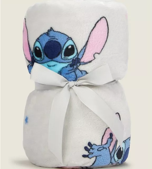 COPERTA DISNEY LILO AND STITCH ANGEL SUPER MORBIDA GRIGIO CHIARO LANCIO Nuova