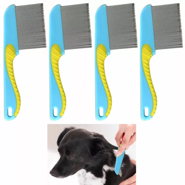 4 Pet Pettine Acciaio Inox Detangle Cane Gatto Peli Antipulci Spazzola Metallo