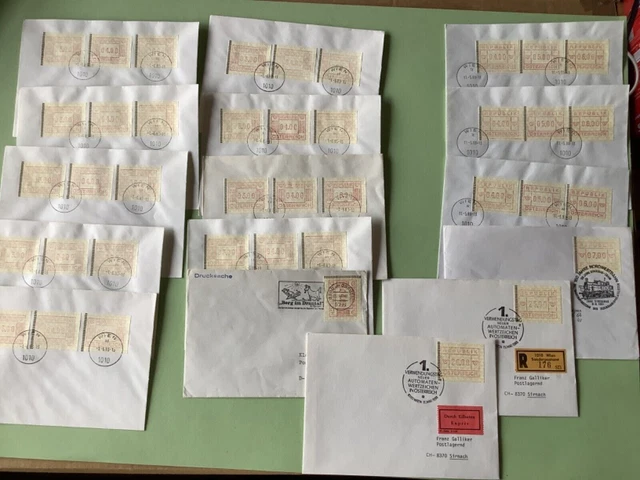 Austria A. T. M. Postage vending machine labels covers duplicates Ref A1170