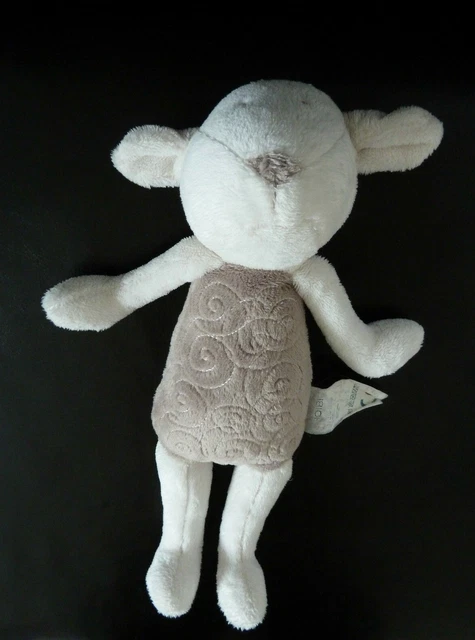 *. DOUDOU PELUCHE OBAIBI OKAIDI MOUTON gris taupe blanc spirales 27cm - TTBE