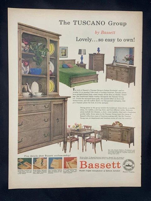 Magazine Ad* - 1957 - Bassett Furniture - "Tuscano" - Mid Century Modern