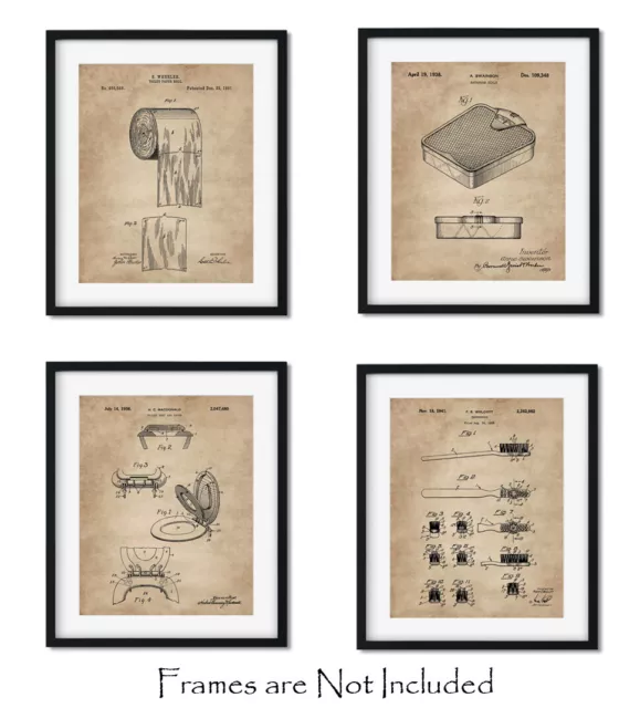 Patent Bathroom Prints Wall Art Decor -8x10 Set 4 UNFRAMED- Restroom Half Bath