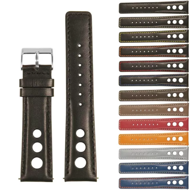 StrapsCo GT Rally Large Holes Racing Leather Watch Band - Quick Release Strap