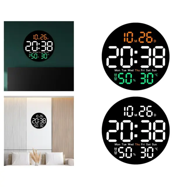 Digital Wall Clock Modern LED Clock Adjustable Brightness 12/24H Mute Electronic