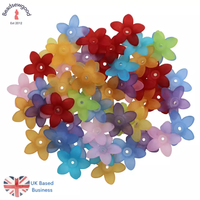 30 Mixed Colour Acrylic 5 Petal Flower Beads for Jewellery Making 16mm