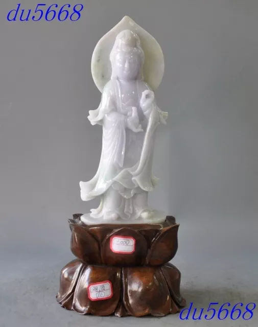100% natural Jadeite Emerald Jade Carve Kwan-Yin GuanYin Goddess Buddha statue