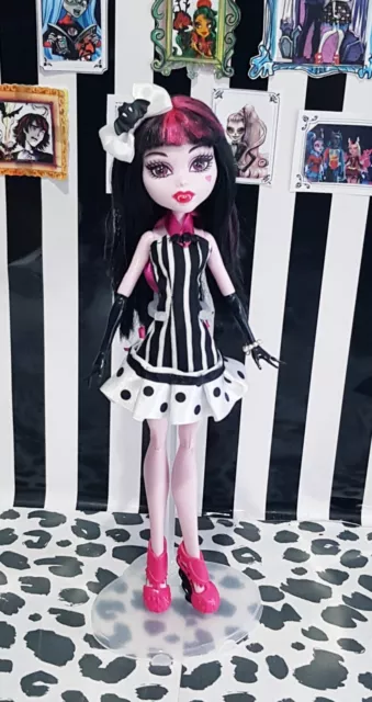 Monster High OOAK doll in handmade stripe & bat theme outfit stand inc.