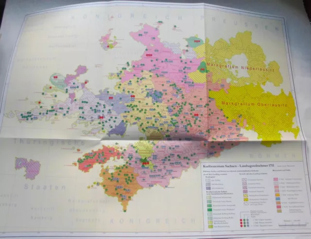 Kurfürstentum Sachsen: Karte, Historie 1711 gefaltet, beidseitig bedruckt, NEU !