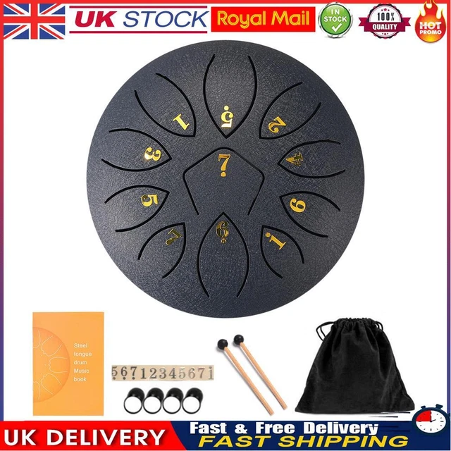 6 Inch 11-Note Tongue Drum with Drumsticks Hand Pan Ethereal Drums (Navy)