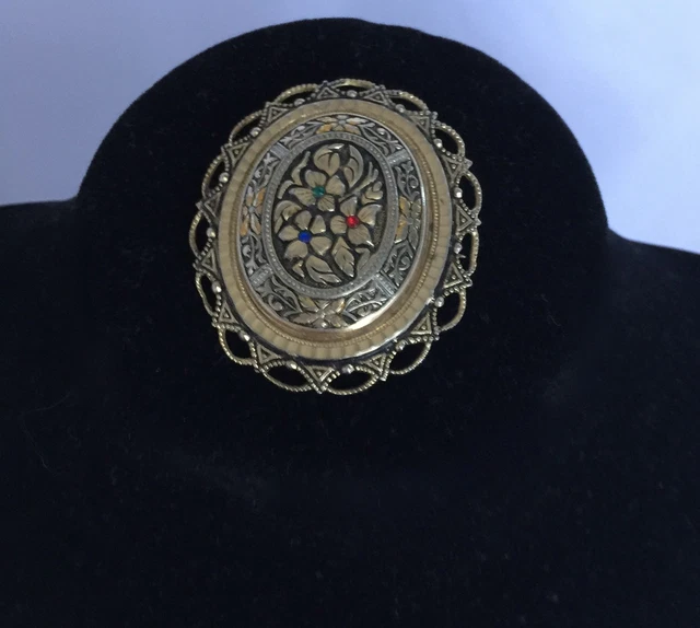 Broche Florale Avon Années 80 - Métal Doré, émail, Oxydes, Occasion