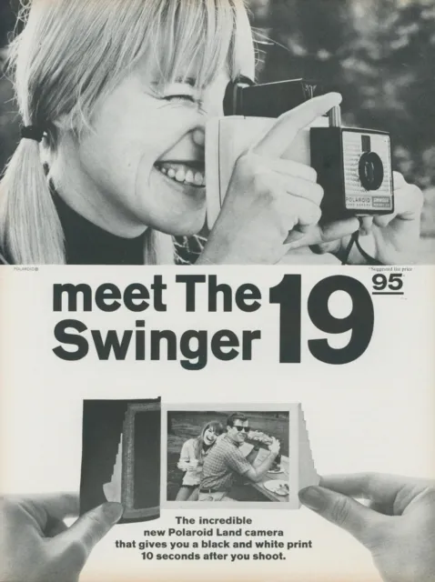 1966 Polaroid Swinger Land Camera Model 10 Seconds Pigtails Vintage Print Ad L8