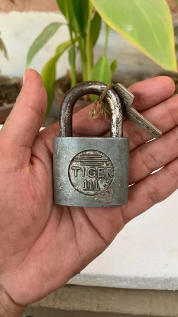 Vintage Tiger 111 Company Iron Lock Padlock with Key Working Condition Door Lock