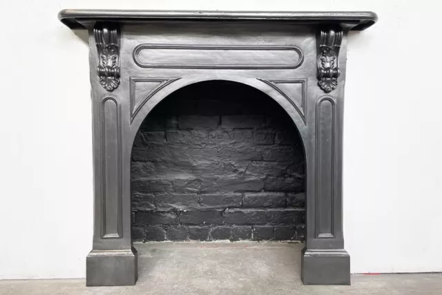 Antique mid 19th century Victorian cast iron fireplace surround