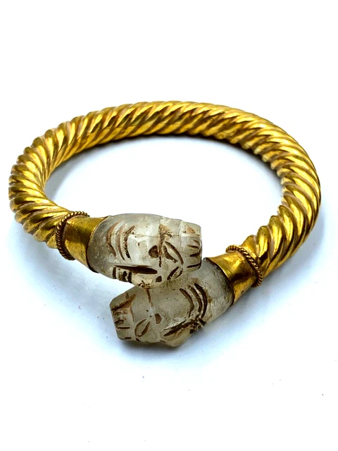 Bracelet de bijoux anciens grecs anciens Bracelet jonc bronze tête de lion...