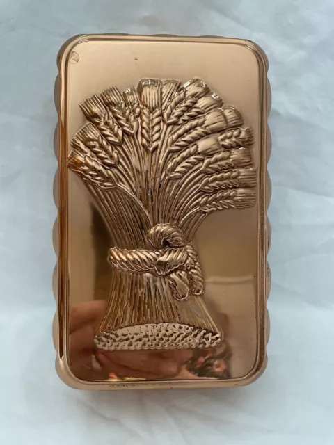 Vintage Patina Copper Tin Lined Wheat Design Scalloped Loaf Pan  Wall Art VGC!