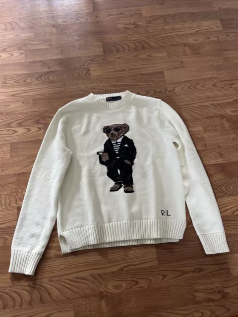 Polo Ralph Lauren Women Bear Sweater cotton White Crewneck M