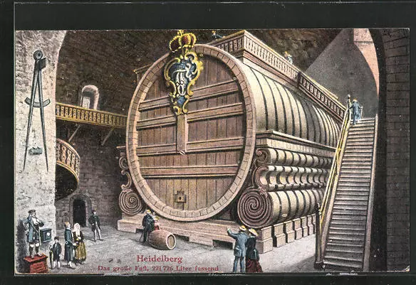 Ansichtskarte Heidelberg, Das große Faß mit 221726 Liter fassend 1918