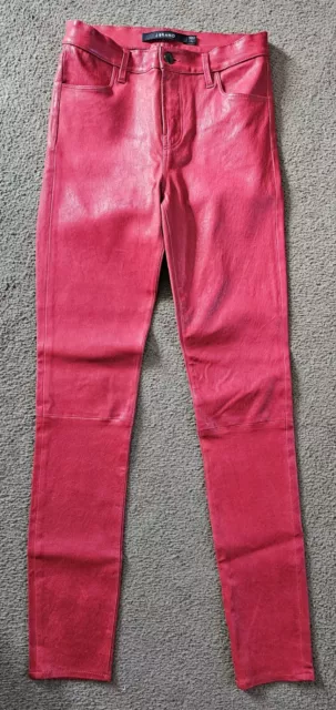 J Brand Womens Mid Rise, Skinny Ankle, Lamb Leather Pant, Red, Size 26.