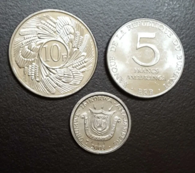 1980 2003 2011 Burundi Lot Set Of 3 Coins 1, 5, 10 Francs Unc