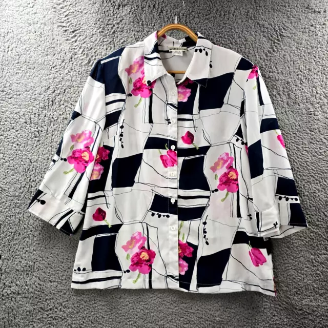 Millers Womens Blouse Top Size 14 Navy Blue White Pink Floral Short Sleeve