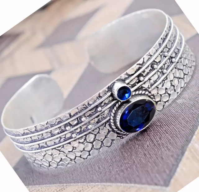 Blue Oval Cut Tanzanite Gemstone Bracelet 925 Sterling Silver Hand Cuff Bangle