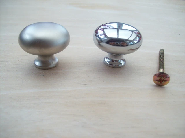 32mm POLISHED SATIN CHROME CABINET CUPBOARD DRAWER KITCHEN DOOR ROUND KNOBS