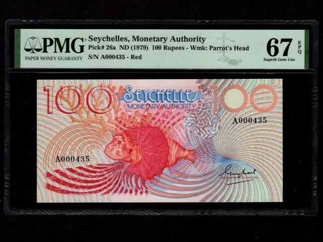 Seychelles:P-26a,100 Rupees,1979 * A * Low Number * Pterois * PMG Gem UNC 67 EPQ