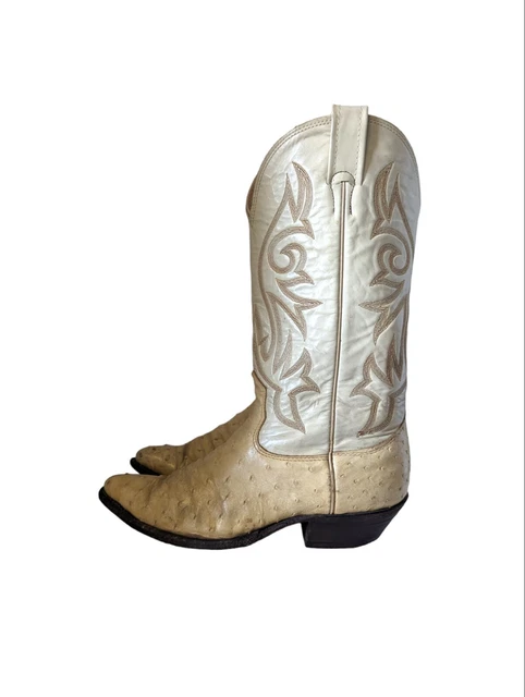 Vintage Nocona Cream Full Quill Ostrich Leather Cowboy Western Boots Mens Size 8