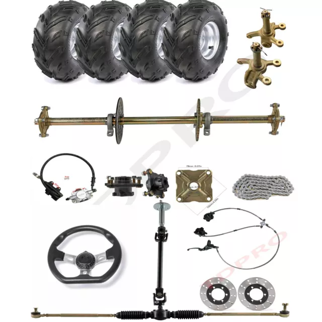 810mm ATV Go Kart Trike Rear Axle Kit 7" Wheels, Front Steering +Brake Assembly