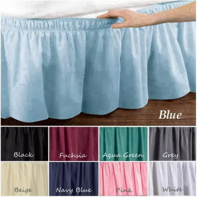 Elastic Ruffle Bed Skirt Valance Double Valance Queen Size Easy Fit Wrap Around