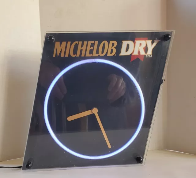 1992 Michelob Dry  Beer Blue Neon Electric Advertising Wall Clock - Works Great