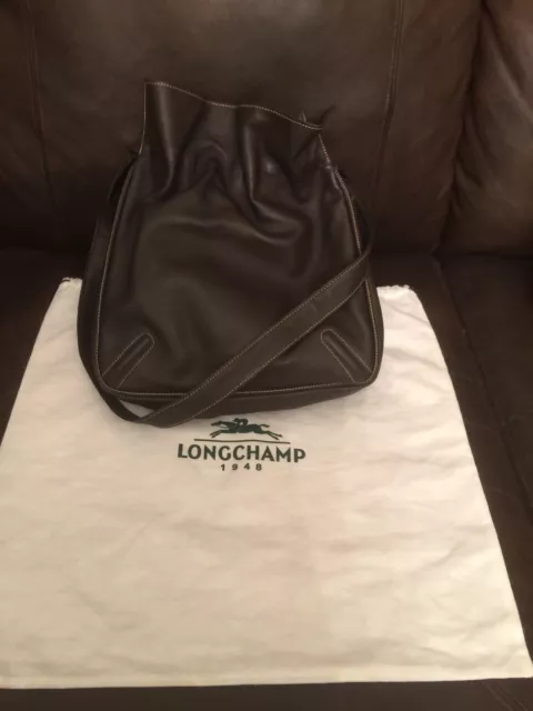 Vintage LONGCHAMP Brown Leather Drawstring Bag