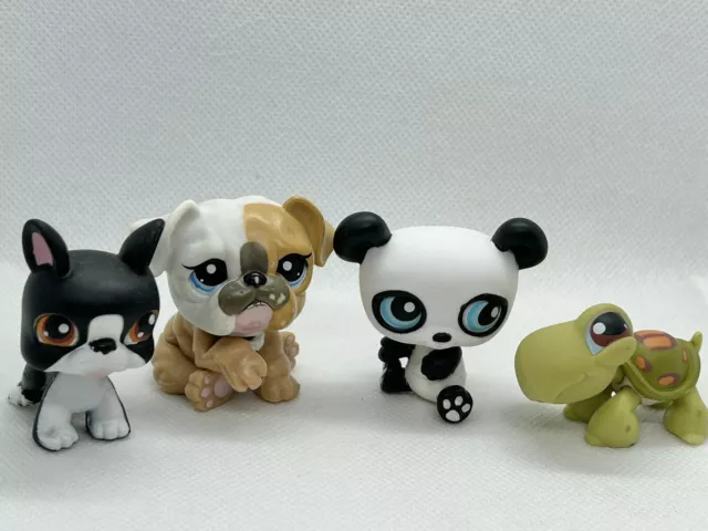 Littlest Pet Shop Lot of 4 Bulldog Boston Terrier Turtle Panda authentic Littlest Pet Shop Lot of 4 Bulldog Boston Terrier Turtle Panda authentic