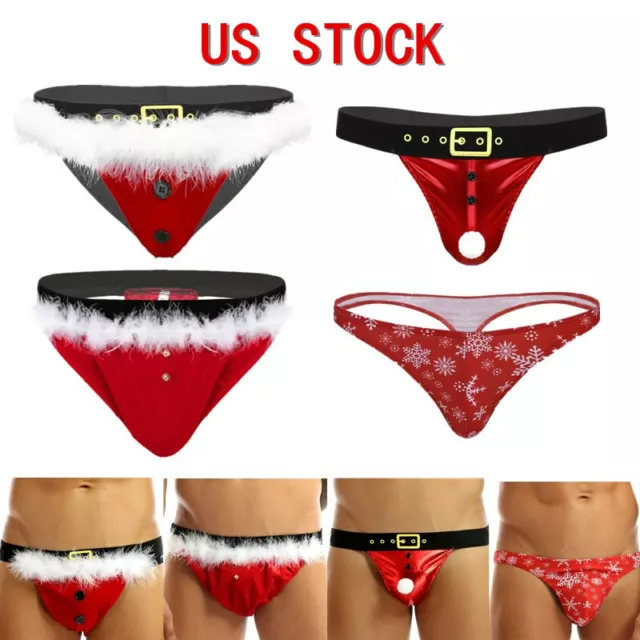 US Mens Underwear Christmas Santa Claus G-string Thongs T-Back Briefs Underpants