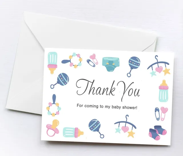 12 Cute Baby Shower Thank You Note Card Pack New Mum Party