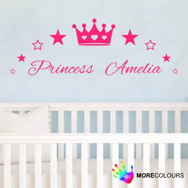 Personalisierter Name Wandkunst Aufkleber Prinzessin Krone Kinder Mädchen Schlafzimmer