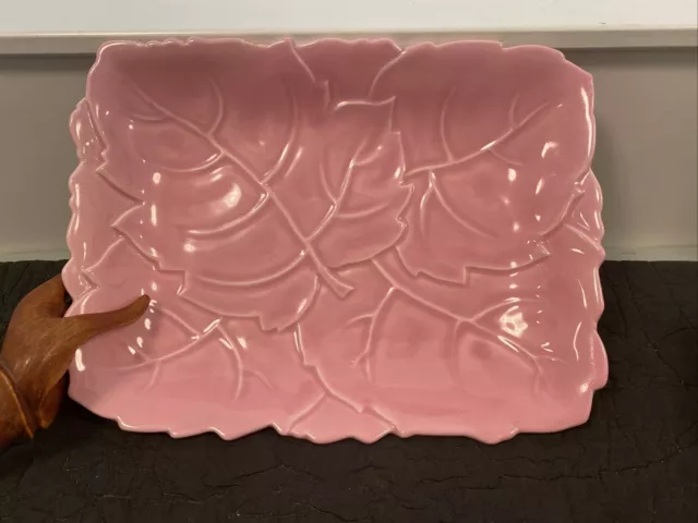 Valley Vista California Pottery Pink Majolica Leaf Bowl Tray 200 Midcentury Mod
