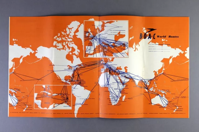 Boac Airline Timetable February 1960 B.o.a.c. Route Map