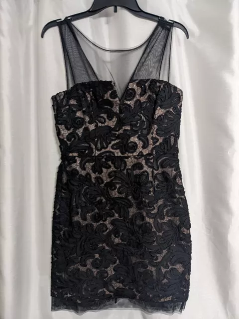 NWT BCBGMAXAZRIA Womens Black Gold Sequin Mesh Sleeveless Mini Dress Size 10