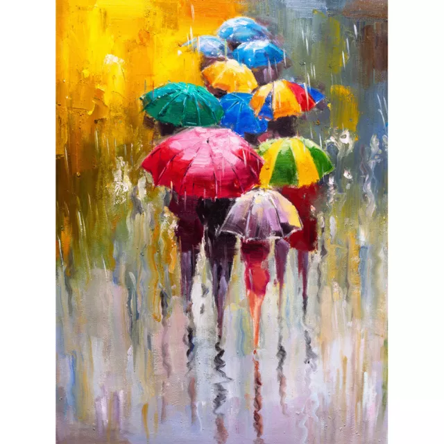 Umbrellas In The Rain Painting Art Print Canvas Premium Wall Decor Poster