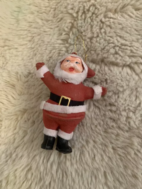 Vintage Flocked Father Christmas Tree Decoration Ornament Bauble Santa Claus