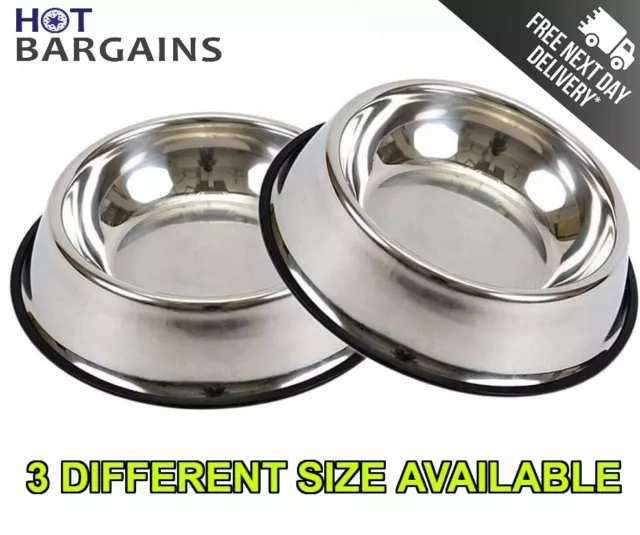 Dog Bowl Stainless Steel Pet Feeder Anti Slip-Skid Rubber Grip Set Of 2 Bowls