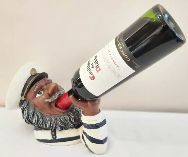 Vintage Sailor Captain Drinking Wine/Liquor Bottle Holder Bar  Decor 9" Resin