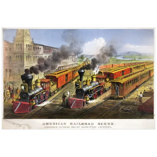 American Railroad Scene FRIDGE MAGNET, 1874 Currier & Ives Train Locomotive