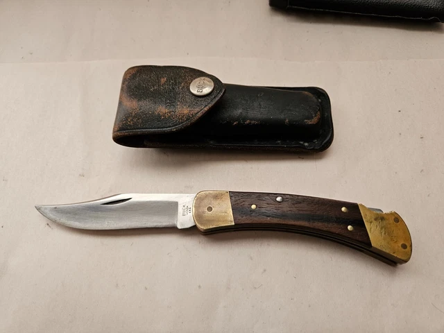 vtg Buck 110 Hunting Pocket Knife & Sheat 2 Dot Folding Lockback 1974-1980